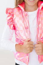 Load image into Gallery viewer, Neon Pink Checker Puffer Vest