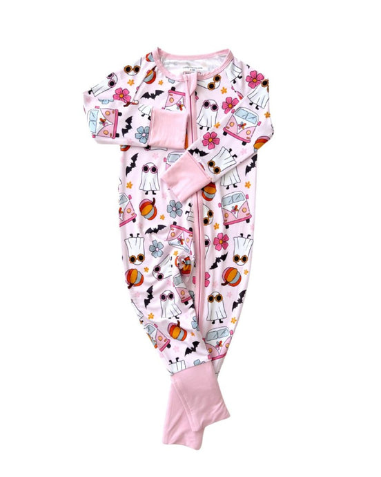 Bamboo Zip Romper | Retro Ghost