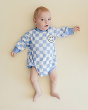 Load image into Gallery viewer, Bubble Romper | Checkered Smiley Blue