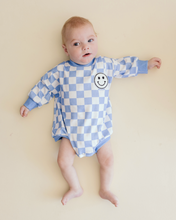 Load image into Gallery viewer, Bubble Romper | Checkered Smiley Blue