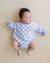 Load image into Gallery viewer, Bubble Romper | Checkered Smiley Blue