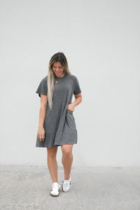 Womens Acid Wash Waffle  Dress - Black