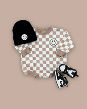 Load image into Gallery viewer, Bubble Romper | Checkered Smiley Latte