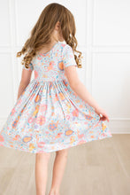 Load image into Gallery viewer, Blue Retro Unicorns S/S Pocket Twirl Dress