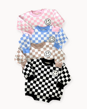 Load image into Gallery viewer, Bubble Romper | Checkered Smiley Latte