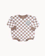 Load image into Gallery viewer, Bubble Romper | Checkered Smiley Latte