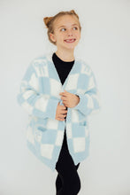 Load image into Gallery viewer, Light Blue Checker Bow Cozy Cardigan