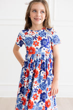 Load image into Gallery viewer, Happy 4th Floral Floral S/S Pocket Twirl Dress
