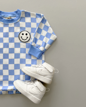 Load image into Gallery viewer, Bubble Romper | Checkered Smiley Blue