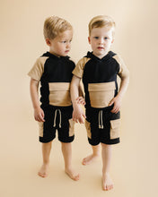 Load image into Gallery viewer, Terry Cargo Shorts Set | Black &amp; Tan