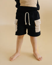 Load image into Gallery viewer, Terry Cargo Shorts Set | Black &amp; Tan