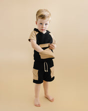 Load image into Gallery viewer, Terry Cargo Shorts Set | Black &amp; Tan