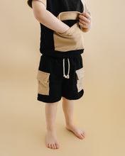 Load image into Gallery viewer, Terry Cargo Shorts Set | Black &amp; Tan