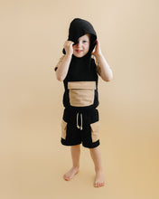 Load image into Gallery viewer, Terry Cargo Shorts Set | Black &amp; Tan
