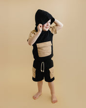 Load image into Gallery viewer, Terry Cargo Shorts Set | Black &amp; Tan