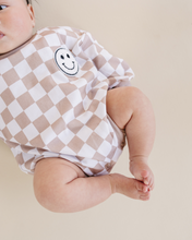 Load image into Gallery viewer, Bubble Romper | Checkered Smiley Latte