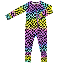 Load image into Gallery viewer, Rainbow Checker Zip Up Pajamas / PREORDER -  SHIPPING OUT BETWEEN MAY 12-16