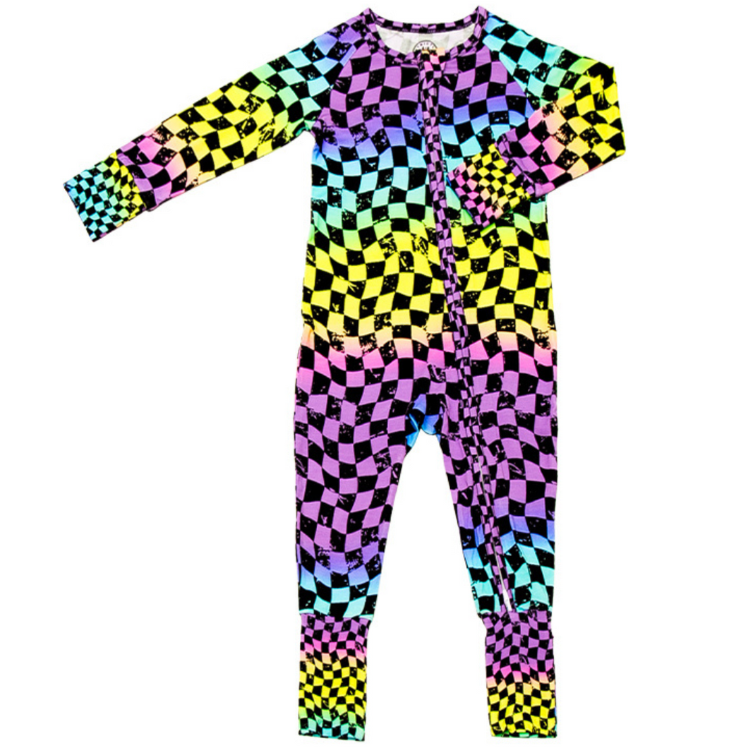 Rainbow Checker Zip Up Pajamas / PREORDER -  SHIPPING OUT BETWEEN MAY 12-16