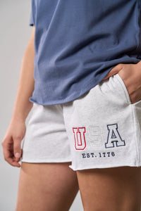 Adult USA Raw Edge Sweatshort - Heather Grey