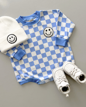 Load image into Gallery viewer, Bubble Romper | Checkered Smiley Blue
