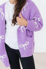 Load image into Gallery viewer, Lilac/Coconut Bow Cozy Cardigan