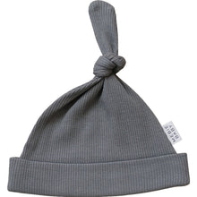 Load image into Gallery viewer, Grey Organic Ribbed Newborn Knot Hat