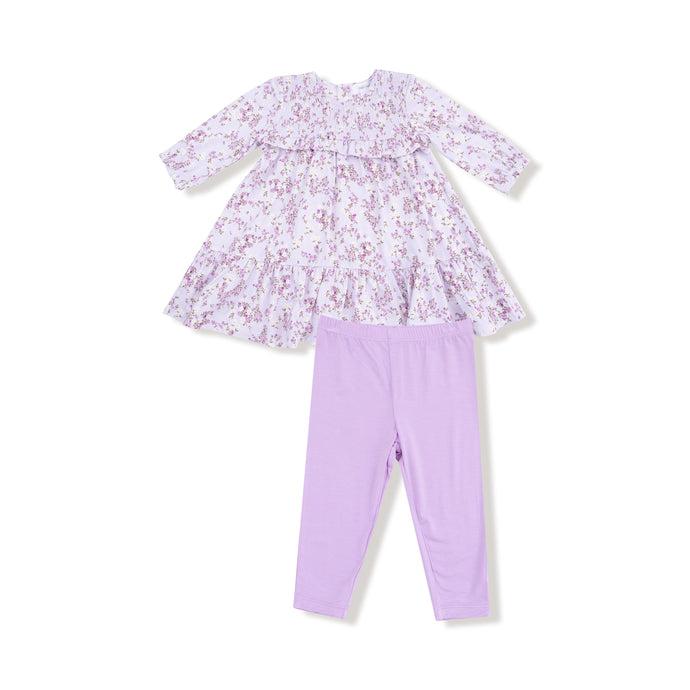 Smocked Ruffle Long Sleeve Tiered Dress + Leggings