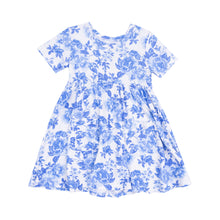 Load image into Gallery viewer, Short Sleeve Twirly Dress - Roses In Blue