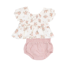 Load image into Gallery viewer, Cap Sleeve Smocked Blouse and Muslin Bloomer - Vintage Rosebuds