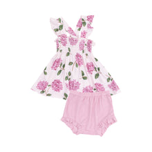 Load image into Gallery viewer, Ruffle Strap Smocked Top and Diaper Cover - Hydrangeas