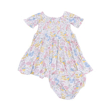Load image into Gallery viewer, Puff Sleeve Smocked Dress and Diaper Cover - Viola Floral