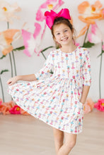 Load image into Gallery viewer, Ballerina Bows 3/4 Sleeve Pocket Twirl Dress