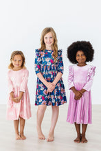 Load image into Gallery viewer, Carnation Pink Velvet Ruffle Twirl Dress