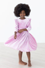 Load image into Gallery viewer, Carnation Pink Velvet Ruffle Twirl Dress