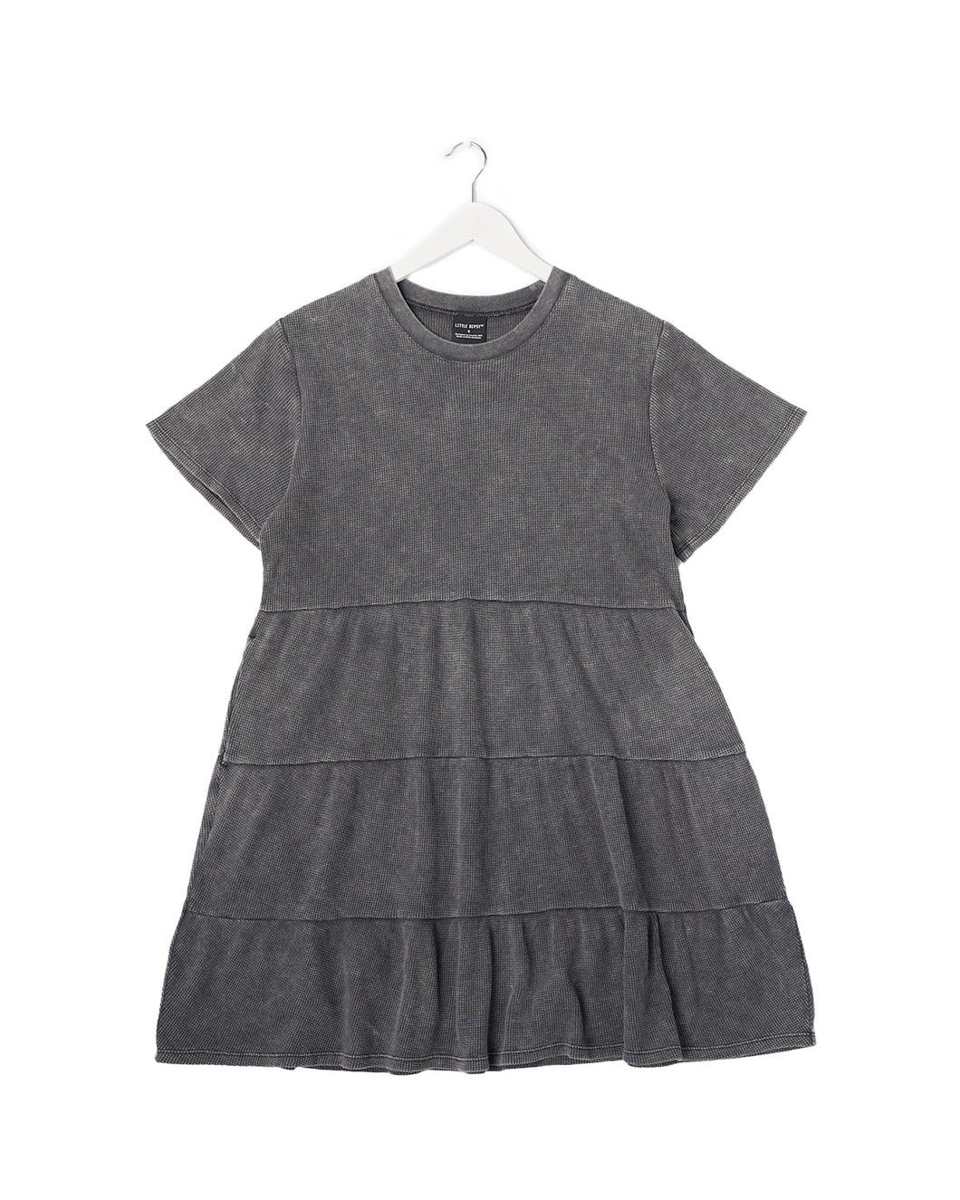 Womens Acid Wash Waffle  Dress - Black