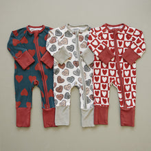 Load image into Gallery viewer, Navy + Red Hearts Ribbed Bamboo Zipper