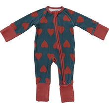 Load image into Gallery viewer, Navy + Red Hearts Ribbed Bamboo Zipper