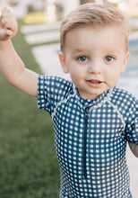 Load image into Gallery viewer, Navy Gingham Zipper Swimsuit