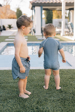 Load image into Gallery viewer, Navy Gingham Swim Shorts