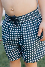 Load image into Gallery viewer, Navy Gingham Swim Shorts