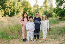 Load image into Gallery viewer, Navy Stripes Hooded French Terry Set
