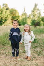 Load image into Gallery viewer, Navy Stripes Hooded French Terry Set