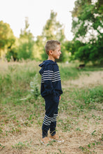 Load image into Gallery viewer, Navy Stripes Hooded French Terry Set
