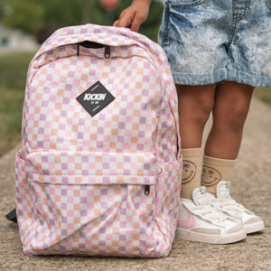 Full Size Pink Checkered Backpack