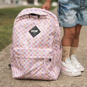 Full Size Pink Checkered Backpack