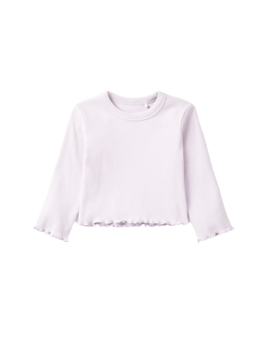 Long Sleeve Ribbed Lettuce Trim Tee - Lilac