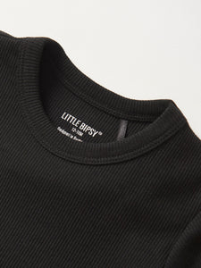 Ribbed Lettuce Trim Tee - Black