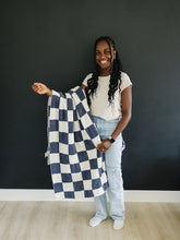 Load image into Gallery viewer, Navy Checkered Plush Blanket