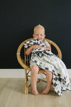 Load image into Gallery viewer, Charcoal Checkered + Summit Muslin Quilt