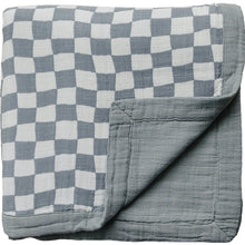 Load image into Gallery viewer, Dusty Blue Wavy Checkered Muslin Quilt